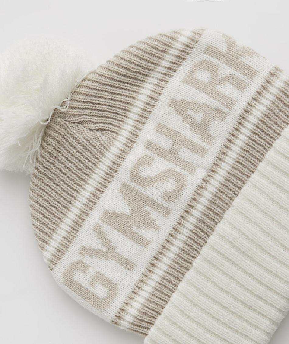 Czapki Akcesoria Gymshark Pom Beanie Szare Białe | PL 4214HAP